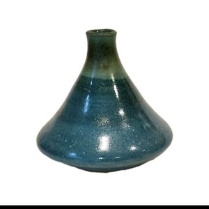 Signed OLEN HSU Studio Stoneware Pottery Hand-thrown Vase Ikebana Blue Green